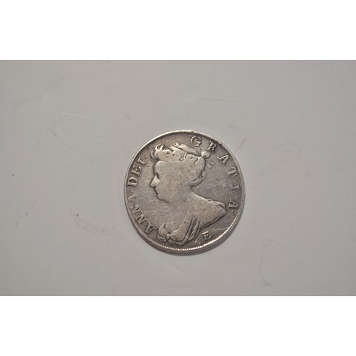 33 - 1707 Queen Anne Silver Half Crown (E - Edinburgh), edge lettering translates 'An Ornament and a safe... 