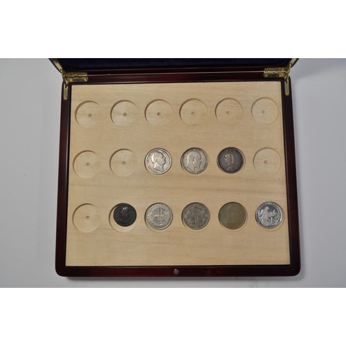 37 - A coin box with x8 coins, some silver coins including an 1837 William IV half crown