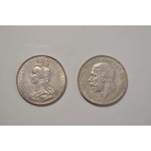 38 - 1889 silver crown, together with a 1935 George V crown, approx combined weight 56.40g