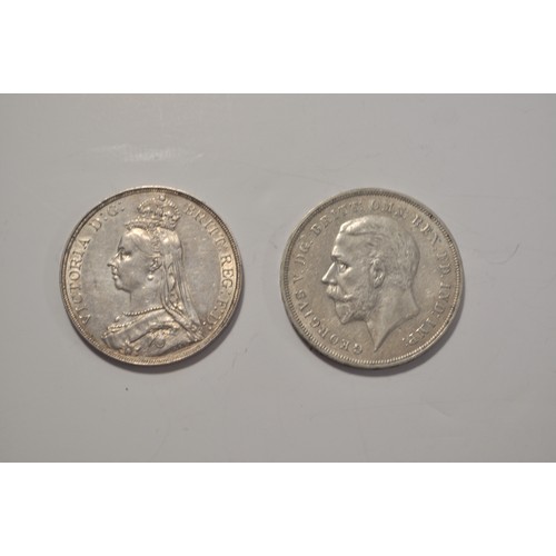 38 - 1889 silver crown, together with a 1935 George V crown, approx combined weight 56.40g