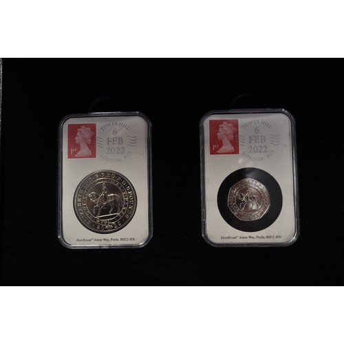 63 - Westminster DateStamp - 2022 Platinum Jubilee BU £50 and 50p pair, Datestamp Issue 06.02.2022, capsu... 