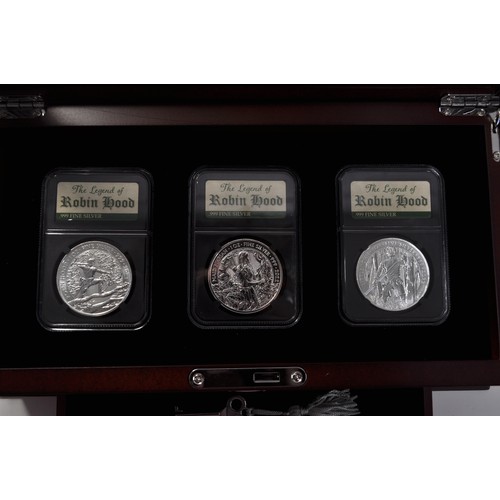 64 - The Royal Mint - The Legend of Robin Hood Silver bullion Coin collection consisting x3 .999 fine sil... 