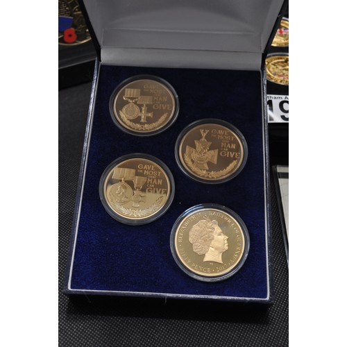 79 - Group of military-themed coins and medallions to include D-Day 70th anniversary commemorative Crown ... 