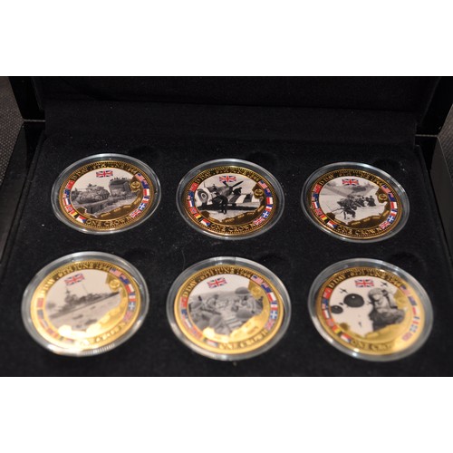 79 - Group of military-themed coins and medallions to include D-Day 70th anniversary commemorative Crown ... 