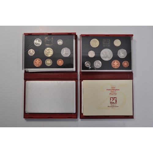 84 - 1995 and 1996 United Kingdom Deluxe proof sets. 1996 celebrating 25 years of decimalisation