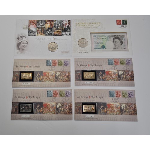 86 - X4 St. George & The Dragon Philatelic Ingot & England Pictorial Stamp set, no's. 1418, 2822, 3692 an... 