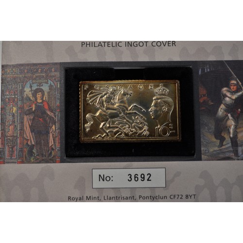 86 - X4 St. George & The Dragon Philatelic Ingot & England Pictorial Stamp set, no's. 1418, 2822, 3692 an... 