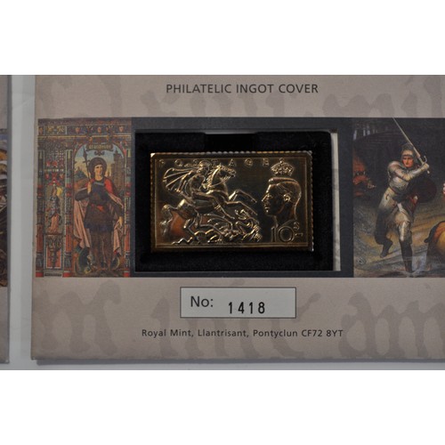 86 - X4 St. George & The Dragon Philatelic Ingot & England Pictorial Stamp set, no's. 1418, 2822, 3692 an... 