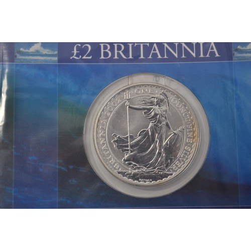 87 - X3 2002 silver bullion £2 Britannia coin together with X2 WI Cenetenary medals 1897-1997