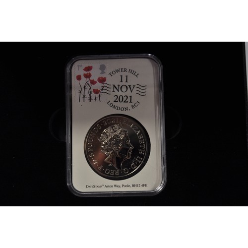 118 - Westminster DateStamp  - UK 2021 Remembrance Day £5 coin, Datestamp Issue 11.11.2021, reverse featur... 