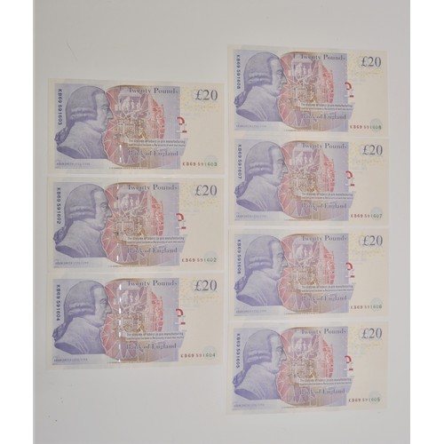 130 - x7 consecutive £20 banknotes KB69591602-KB69591608