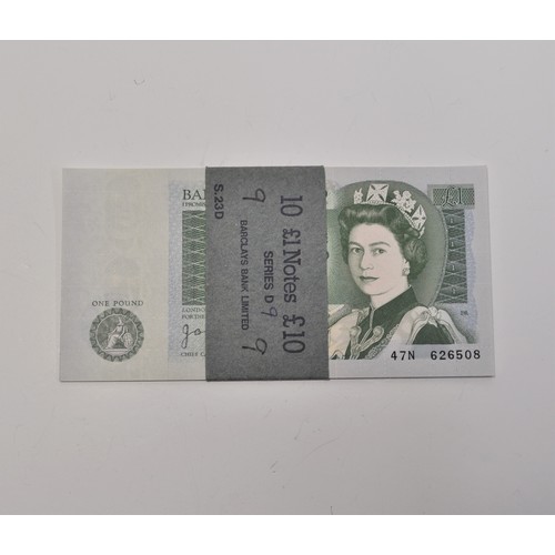 131 - x9 uncirculated consecutive £1 notes 47N 626508  - 47N 26516, Series D, Cashier J B Page