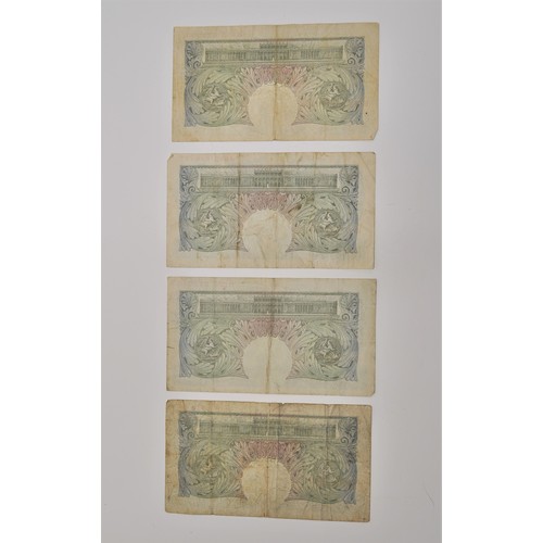 136 - x4 One Pound British notes numbered; 43W 635613, H86A 313010, J69A 418177, B46A 528955, K O Peppiatt