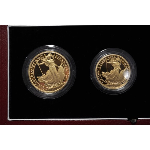 147 - GOLD PROOF BRITANNIA COLLECTION; Royal Mint 2002 four coin set of £100, £50, £25, & £10 depicting Ro... 