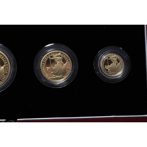 147 - GOLD PROOF BRITANNIA COLLECTION; Royal Mint 2002 four coin set of £100, £50, £25, & £10 depicting Ro... 