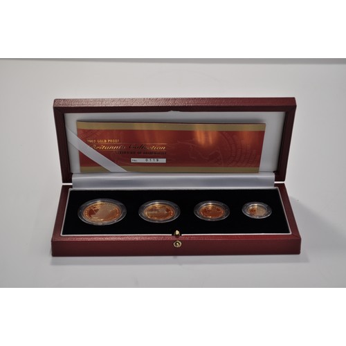 147 - GOLD PROOF BRITANNIA COLLECTION; Royal Mint 2002 four coin set of £100, £50, £25, & £10 depicting Ro... 