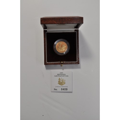 148 - Britannia Gold Proof £25 1997, diameter 22mm, weight 8.513g & containing a minimum of ¼oz .999 gold;... 