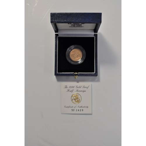 150 - 1996 Queen Elizabeth II proof gold half sovereign, cased with certificate