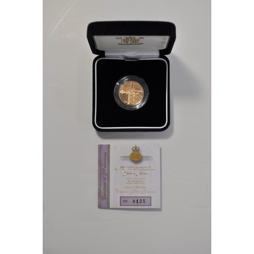 152 - Royal Mint Queen Elizabeth II Golden Jubilee Alderney 22ct gold proof Twenty-Five Pound coin, in a b... 