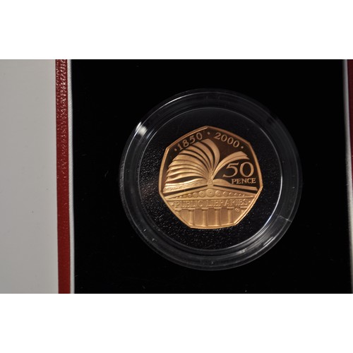 153 - United Kingdom 150 years of Public Libraries gold proof 50 pence coin, with a Certificate of Authent... 