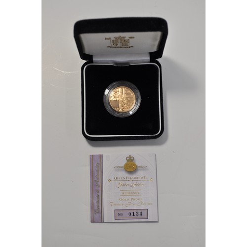 154 - Royal Mint Queen Elizabeth II Golden Jubilee Alderney 22ct gold proof Twenty-Five Pound coin, in a b... 