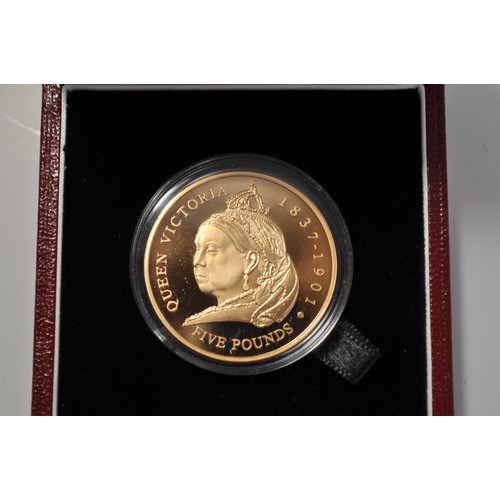 156 - A 2001 Queen Victoria Guernsey gold proof £5 coin, limited edition of 300.