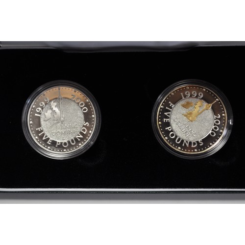 157 - Royal Mint Millennium silver proof celebration 1999 and 2000 silver crown set, denomination five pou... 