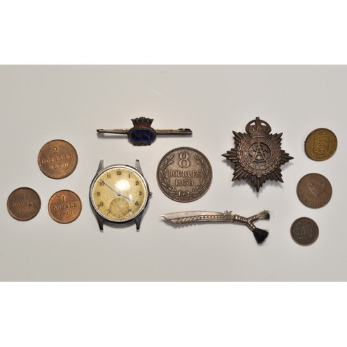 165 - Regimental naval brooch stamped Sterling together with cap badge, and other pin badge, together with... 