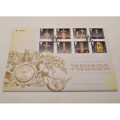 166 - First-day stamp and coin collections to include The Restoration of the Monarchy stamp and coin set n... 