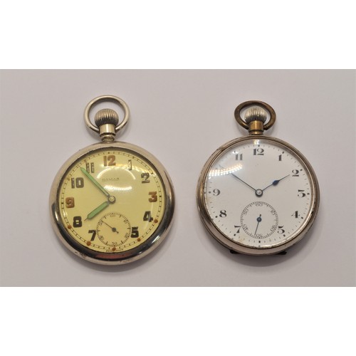 173 - Dumas military pocket watch together with one other white metal pocket watch with white enamel dial