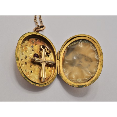 208 - Vintage Locket pendant and chain, chain marked 9ct A/F, together with one other pendant