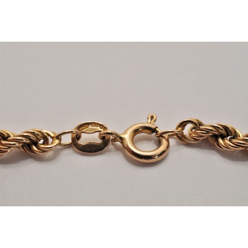 209 - 9ct yellow gold rope chain marked 375, approx length 18