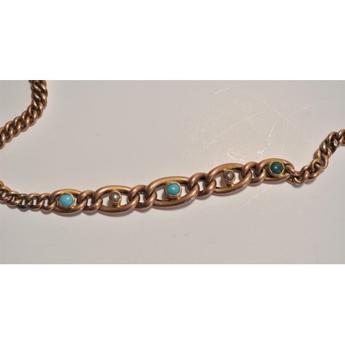 218 - Antique 9ct gold bracelet with turquoise and seed pearl intermittent design. Approx gross weight 5g