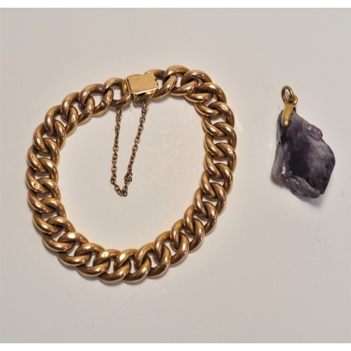 220 - Antique gold link bracelet with safety chain, approx. gross weight of 12g together with an amethyst ... 