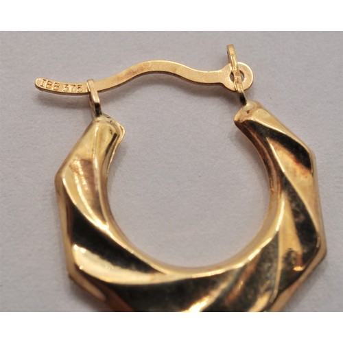 222 - Two pairs of 9ct gold small loop earrings, both marked 375, approx. gross weight 0.8g both unworn