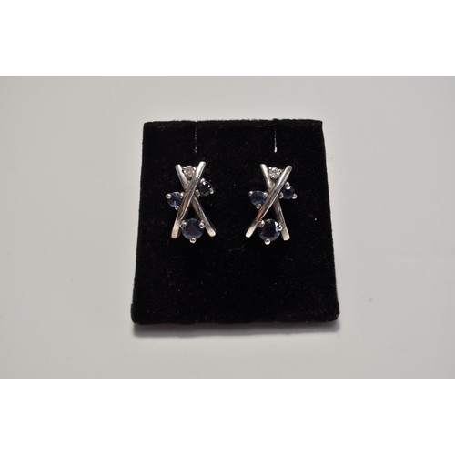 224 - Diamond and blue stone earrings in box