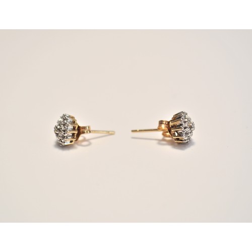 225 - Pair of 9ct yellow gold diamond cluster earrings