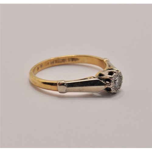 234 - 18ct yellow gold and platinum ring with a round-cut diamond. marked 18ct and plat, approx. size K, a... 