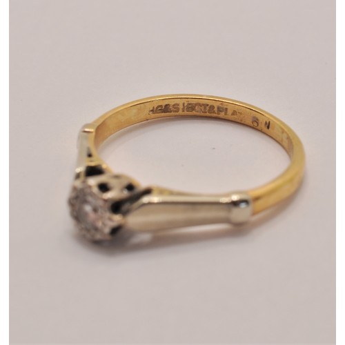 234 - 18ct yellow gold and platinum ring with a round-cut diamond. marked 18ct and plat, approx. size K, a... 