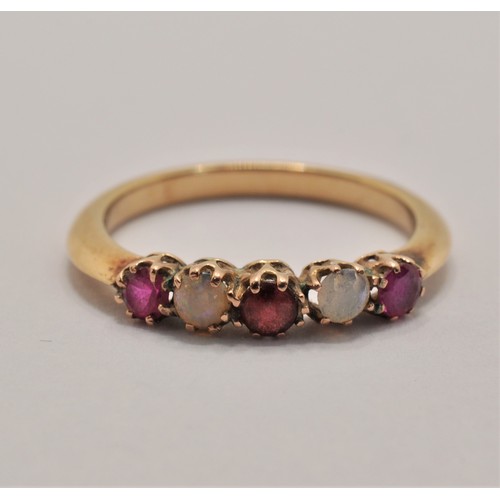 236 - 18ct yellow gold ring with red stones and diamonds. The ring hallmarked Birmingham, c.1910, marked 1... 