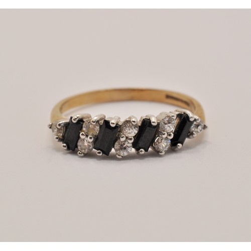 238 - 9ct yellow gold half eternity ring with cz and blue stones, approx. gross weight 2.15g, approx. size... 