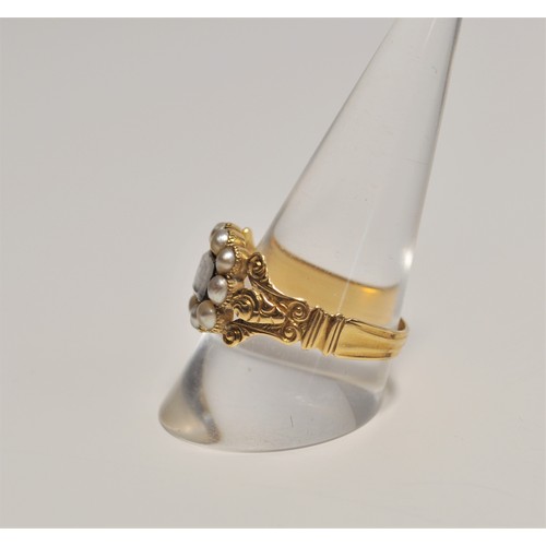 248 - Mourning jewellery - Antique gold ring with a personalised inscription to reverse. The central glaze... 