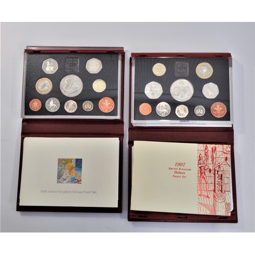 85 - 1997 and 1998 United Kingdom Deluxe proof sets, both cased with COA and booklets.