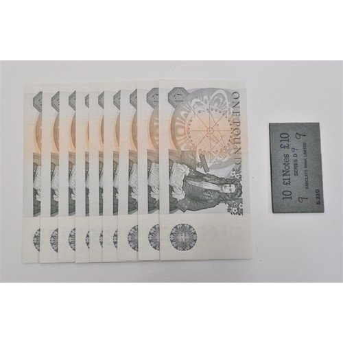 131 - x9 uncirculated consecutive £1 notes 47N 626508  - 47N 26516, Series D, Cashier J B Page