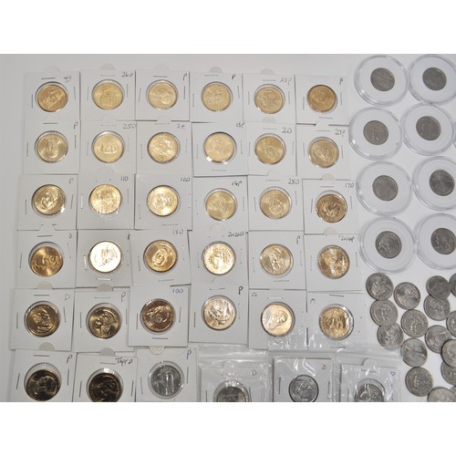 72 - American coinage interest including 1oz silver trade unit round coin together with one-dollar coins,... 