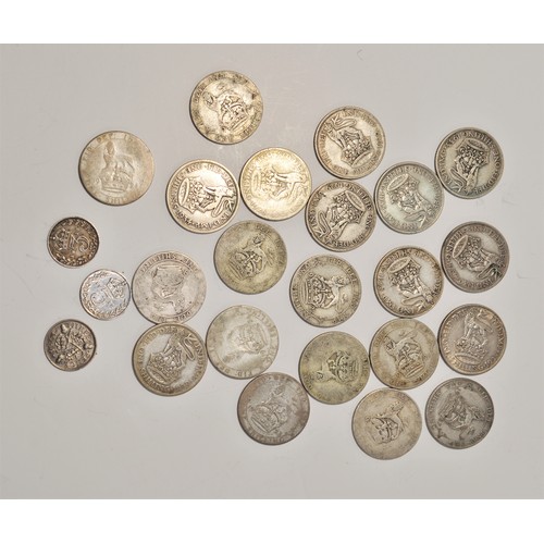 140 - A mix of UK vintage Silver coinage to include; Florins, Shillings and Sixpences. approx. weight 360g