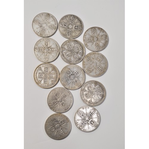 140 - A mix of UK vintage Silver coinage to include; Florins, Shillings and Sixpences. approx. weight 360g