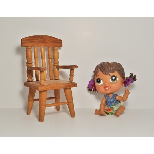 26 - Original vintage Troll together with ABC musical box clown in a wooden box  and a Mattel Crib Life d... 