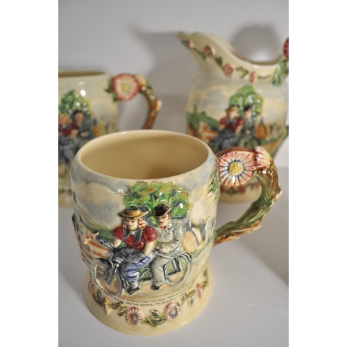 55 - Cycling interest - a collection of Fieldings Crown Devon jugs and tankards, some musical. RD no. 812... 