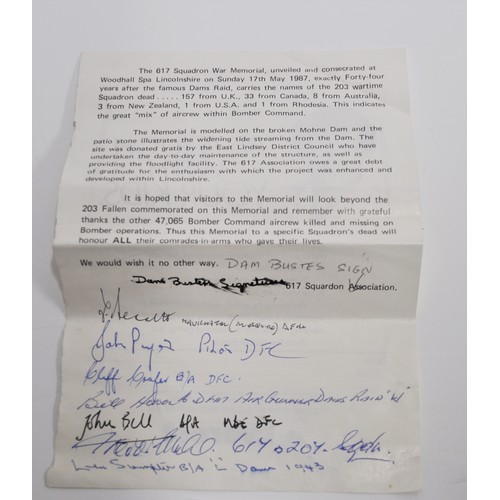 67 - Dam Busters 617 squadron signatures obtained from Duxford  staff member - Tom Bennett Navigator Mosq... 